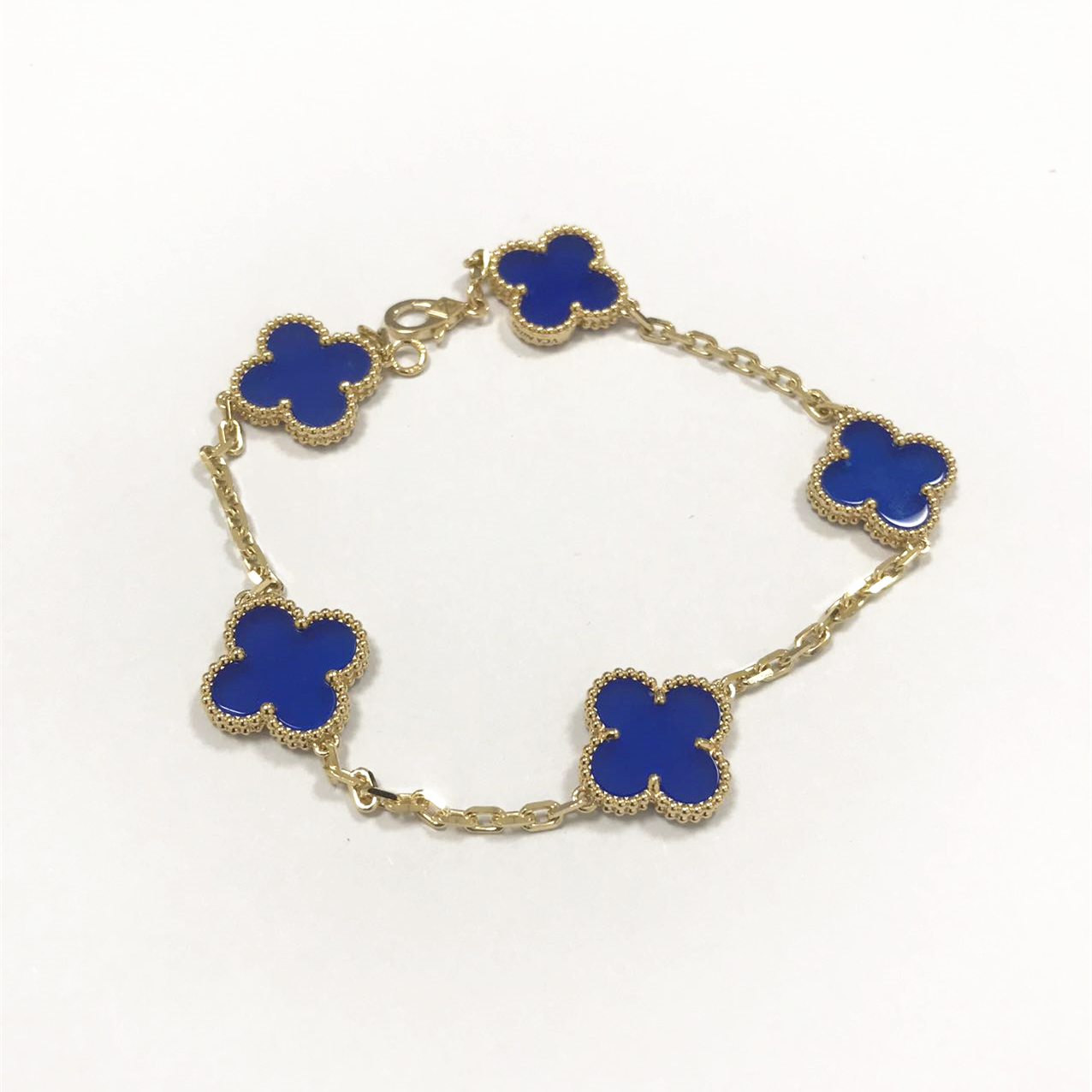 18K Gold Van Cleef Alhambra Bracelet Blue Agate Replica