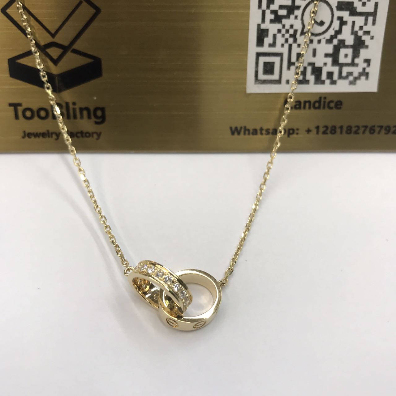 Replica Cartier Love Necklace Diamonds 18K Yellow Gold Double Rings