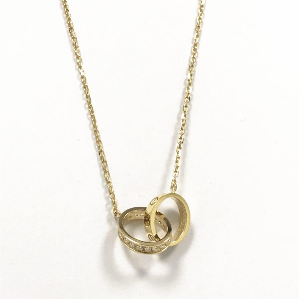 Replica Cartier Love Necklace Diamonds 18K Yellow Gold Double Rings
