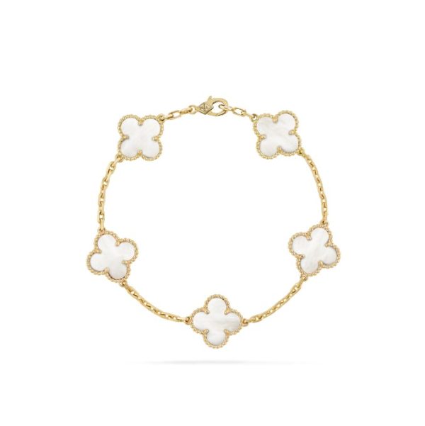 Van Cleef Arpels Alhambra 5 Motifs Pearl Bracelet Copy