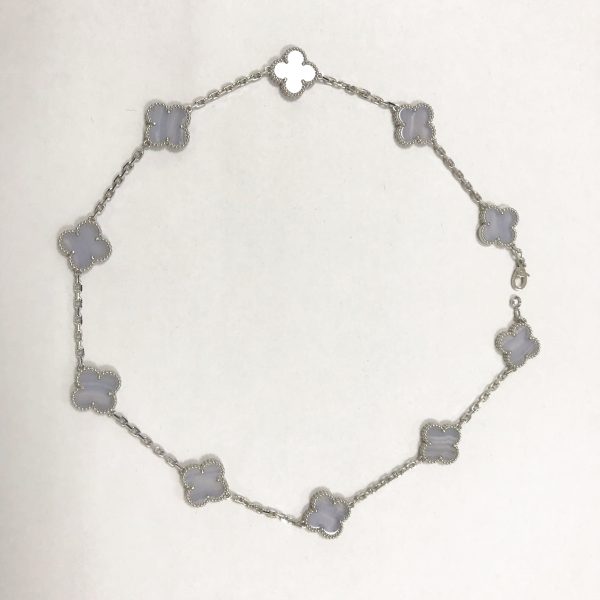 Vca Vintage Alhambra Fake Chalcedony Necklace 10 Motifs White Gold