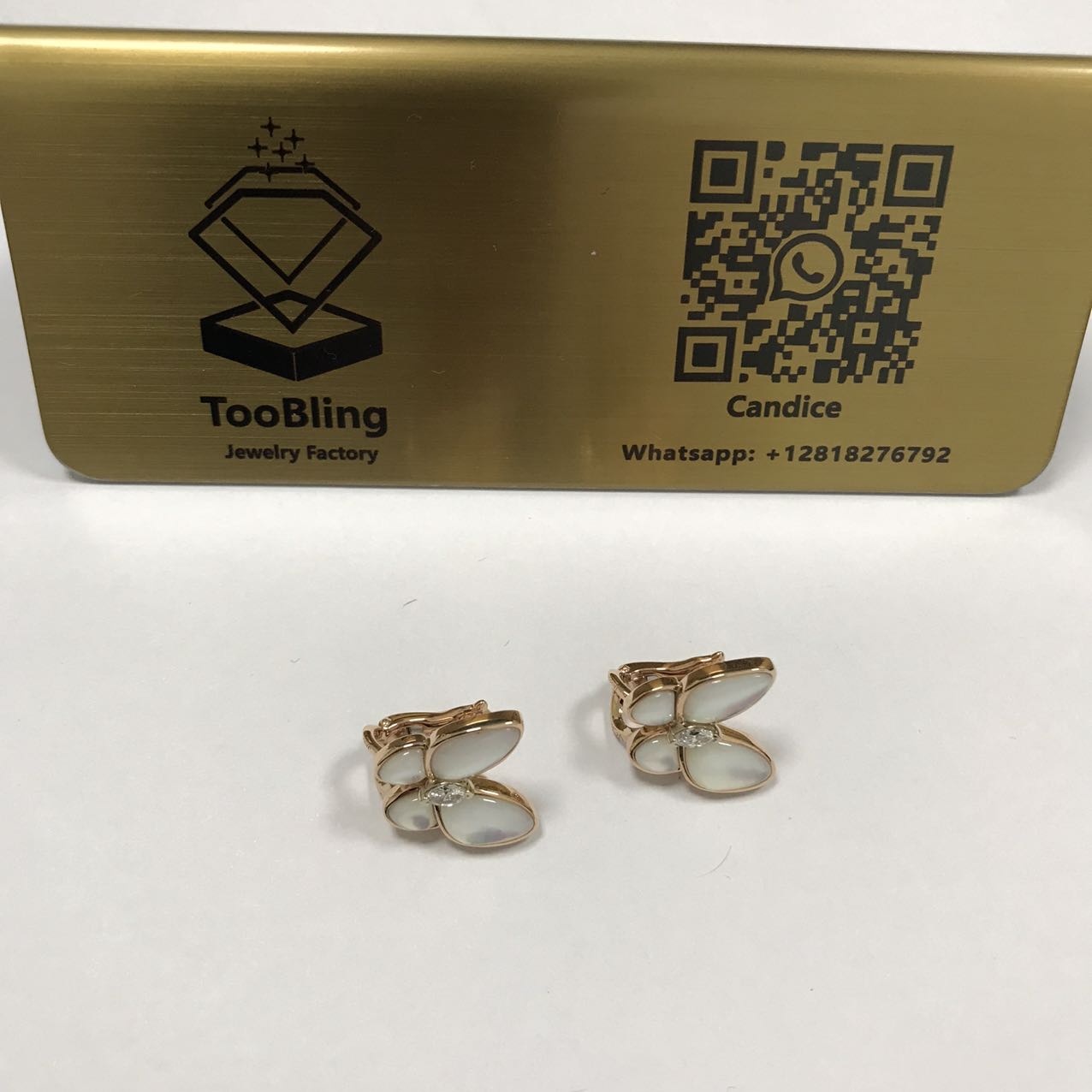 18K Yellow Gold VCA Replica Two Butterfly Earrings MOP Diamond