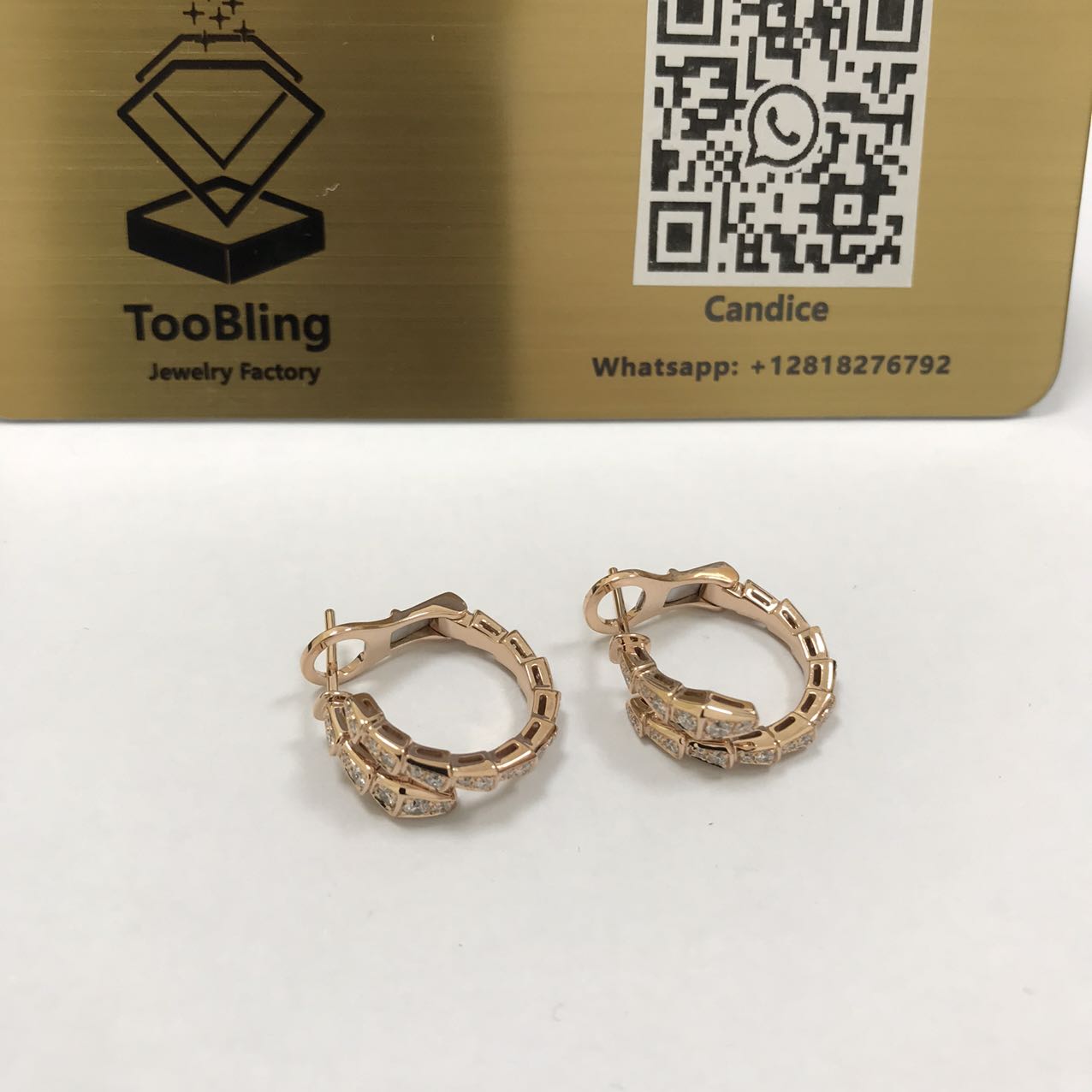 Bvlgari Fake Serpenti Viper Earrings in Rose Gold Pave Diamonds 358361