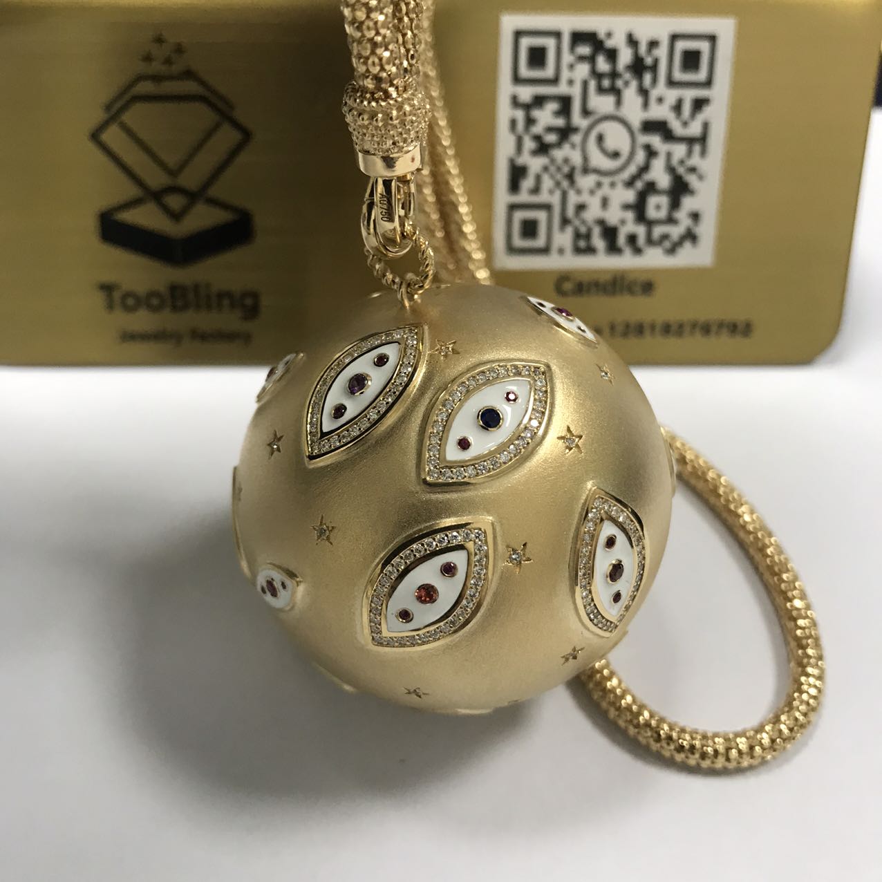 Custom 18K Yellow Eye Orb Gold Large Ball Necklace