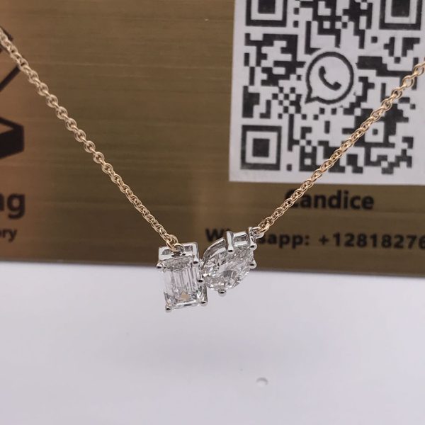 Emerald and Pear Cut Two Stone Lab Diamonds Engagement Necklace