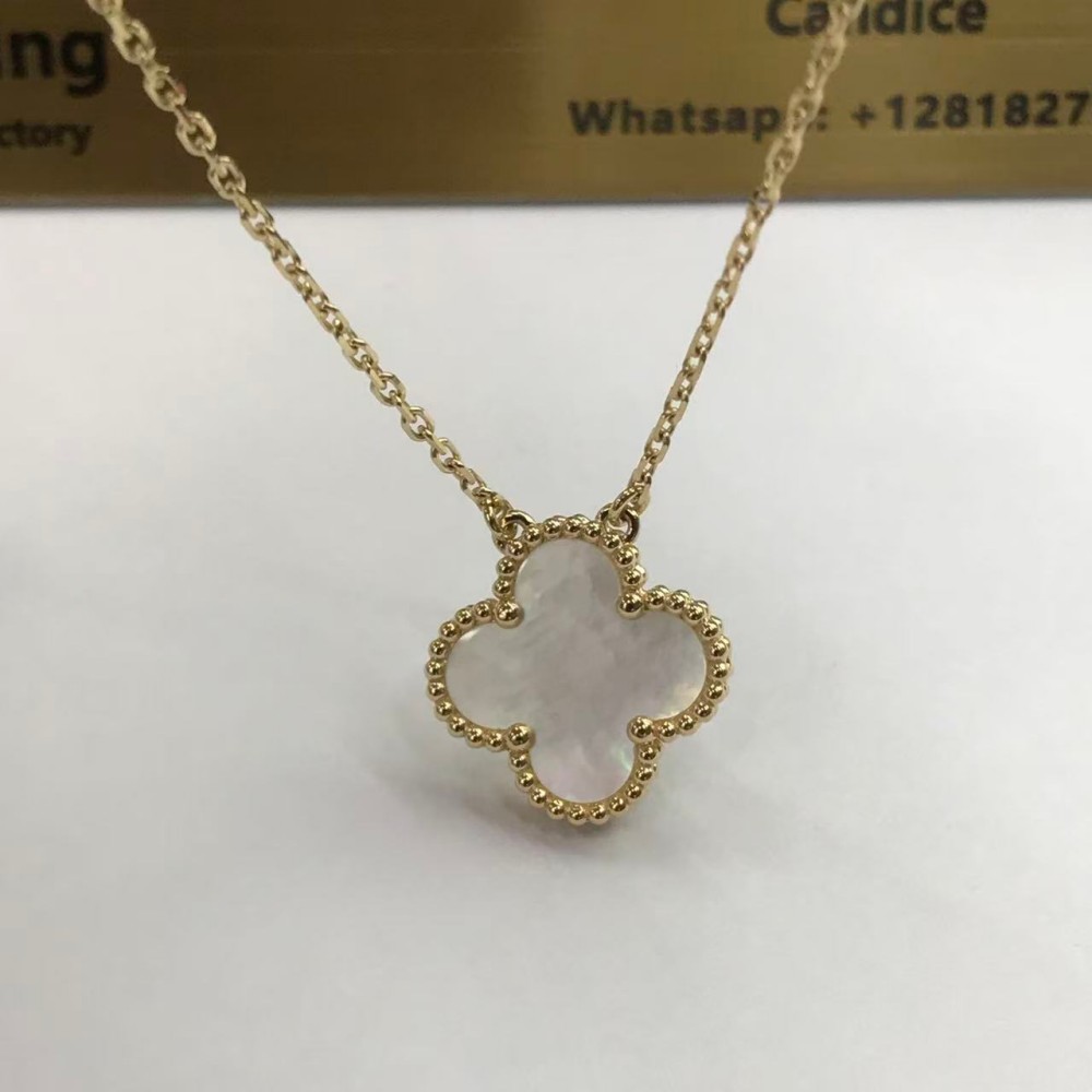 white mother of pearl van cleef necklace gold (3) white mother of pearl van cleef necklace gold