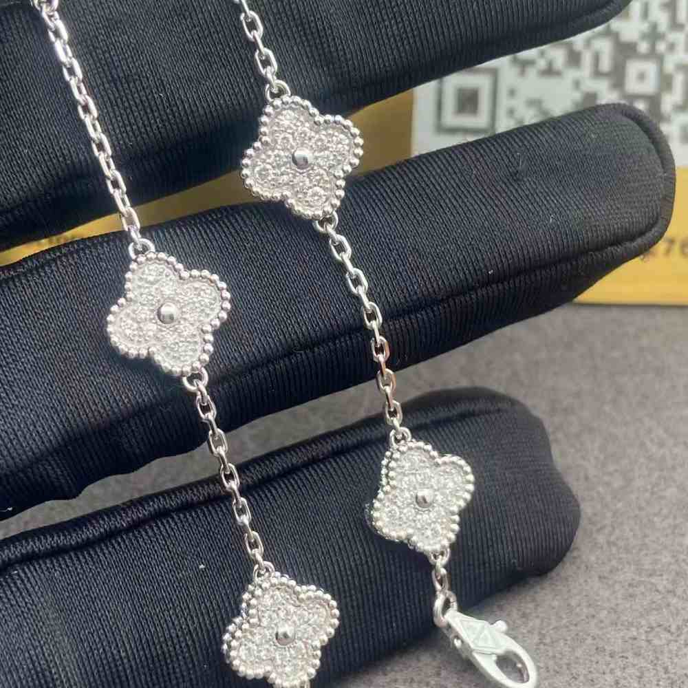 VCA Sweet Alhambra Diamond Bracelet 18K White Gold VCARO85700 (2) VCA Sweet Alhambra Diamond Bracelet 18K White Gold VCARO85700