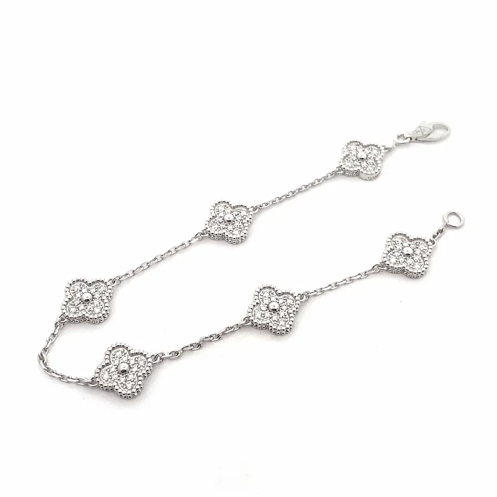 VCA Sweet Alhambra Diamond Bracelet 18K White Gold VCARO85700 VCA Sweet Alhambra Diamond Bracelet 18K White Gold VCARO85700
