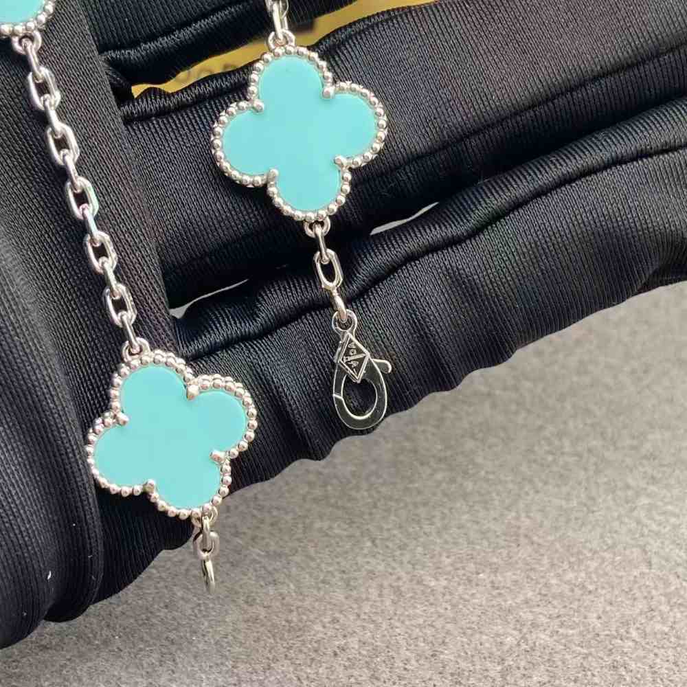Van Cleef and Arpels Turquoise Alhambra Necklace 18K White Gold (3) Van Cleef and Arpels Turquoise Alhambra Necklace 18K White Gold