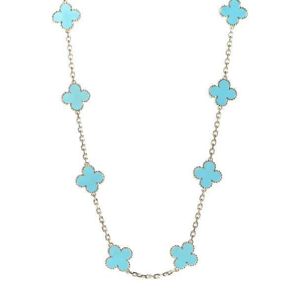 Van Cleef and Arpels Turquoise Alhambra Necklace 18K White Gold