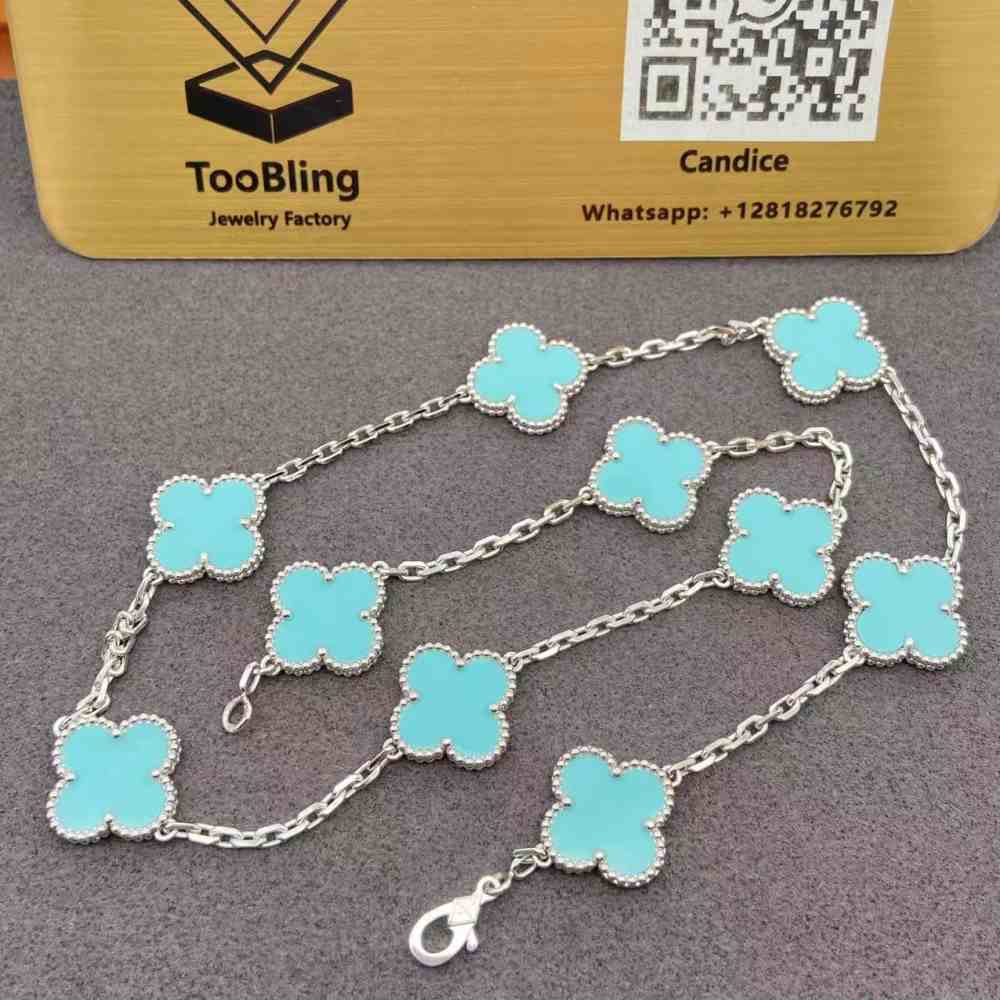 Van Cleef and Arpels Turquoise Alhambra Necklace 18K White Gold Van Cleef and Arpels Turquoise Alhambra Necklace 18K White Gold