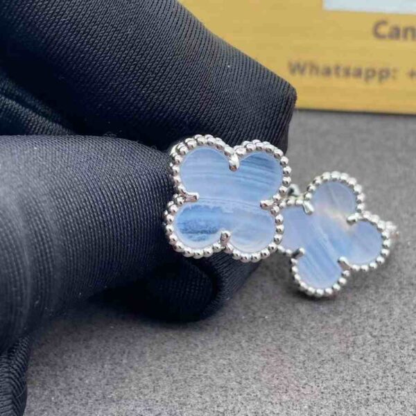 18K White Gold Van Cleef Arpels Vintage Chalcedony Earrings Replica