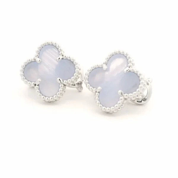 18K White Gold Van Cleef Arpels Vintage Chalcedony Earrings Replica