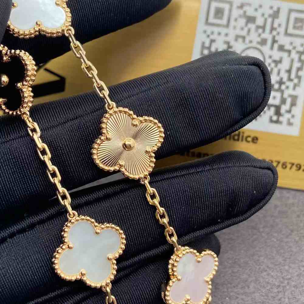 Van Cleef Mother of Pearl Clover Bracelet Gold (2) Van Cleef Mother of Pearl Clover Bracelet Gold
