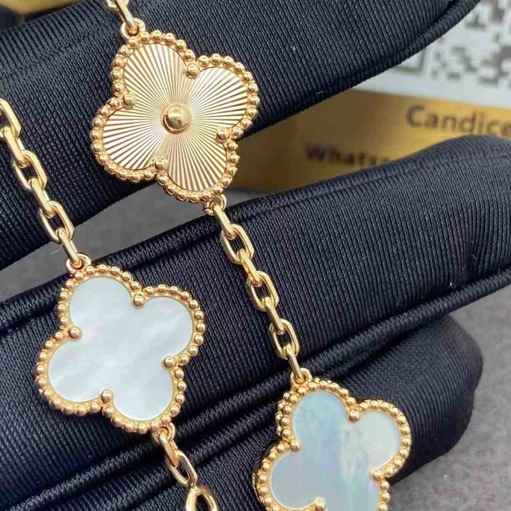 Van Cleef Mother of Pearl Clover Bracelet Gold (3) Van Cleef Mother of Pearl Clover Bracelet Gold