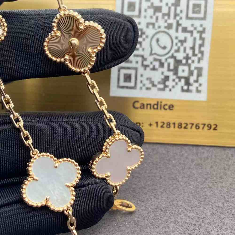 Van Cleef Mother of Pearl Clover Bracelet Gold (4) Van Cleef Mother of Pearl Clover Bracelet Gold
