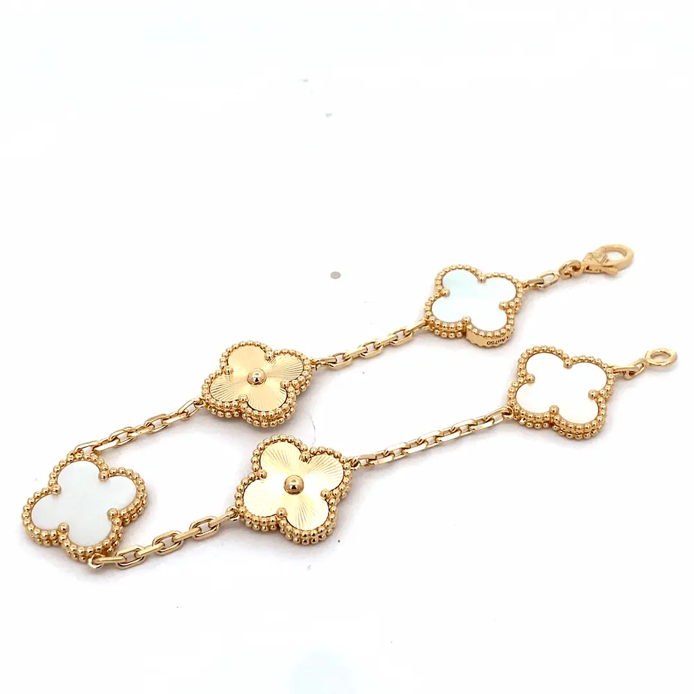 Van Cleef Mother of Pearl Clover Bracelet Gold Van Cleef Mother of Pearl Clover Bracelet Gold