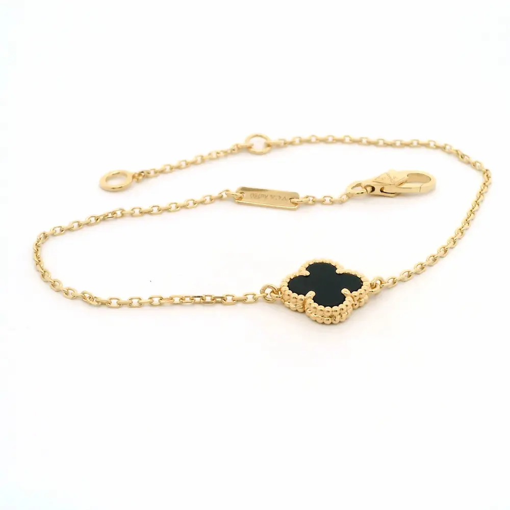 VCA Van Cleef 18K Gold Sweet Alhambra Bracelet Onyx VCA Van Cleef 18K Gold Sweet Alhambra Bracelet Onyx