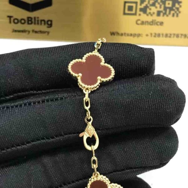 18K Real Gold Van Cleef Carnelian Alhambra Bracelet VCARD35500