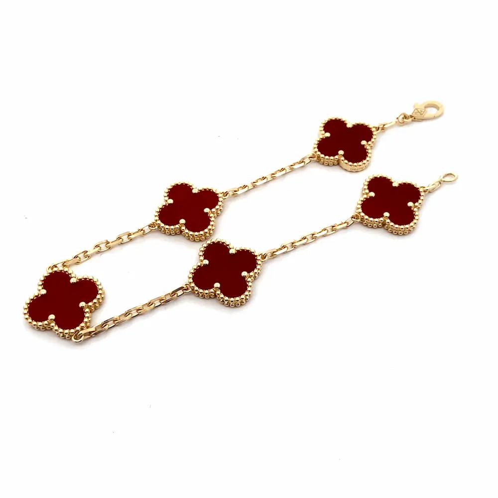 18K Real Gold Van Cleef Carnelian Alhambra Bracelet VCARD35500 18K Real Gold Van Cleef Carnelian Alhambra Bracelet VCARD35500