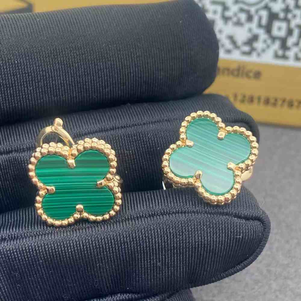 Vintage Alhambra Van Cleef and Arpels Malachite Earrings (2) Vintage Alhambra Van Cleef and Arpels Malachite Earrings
