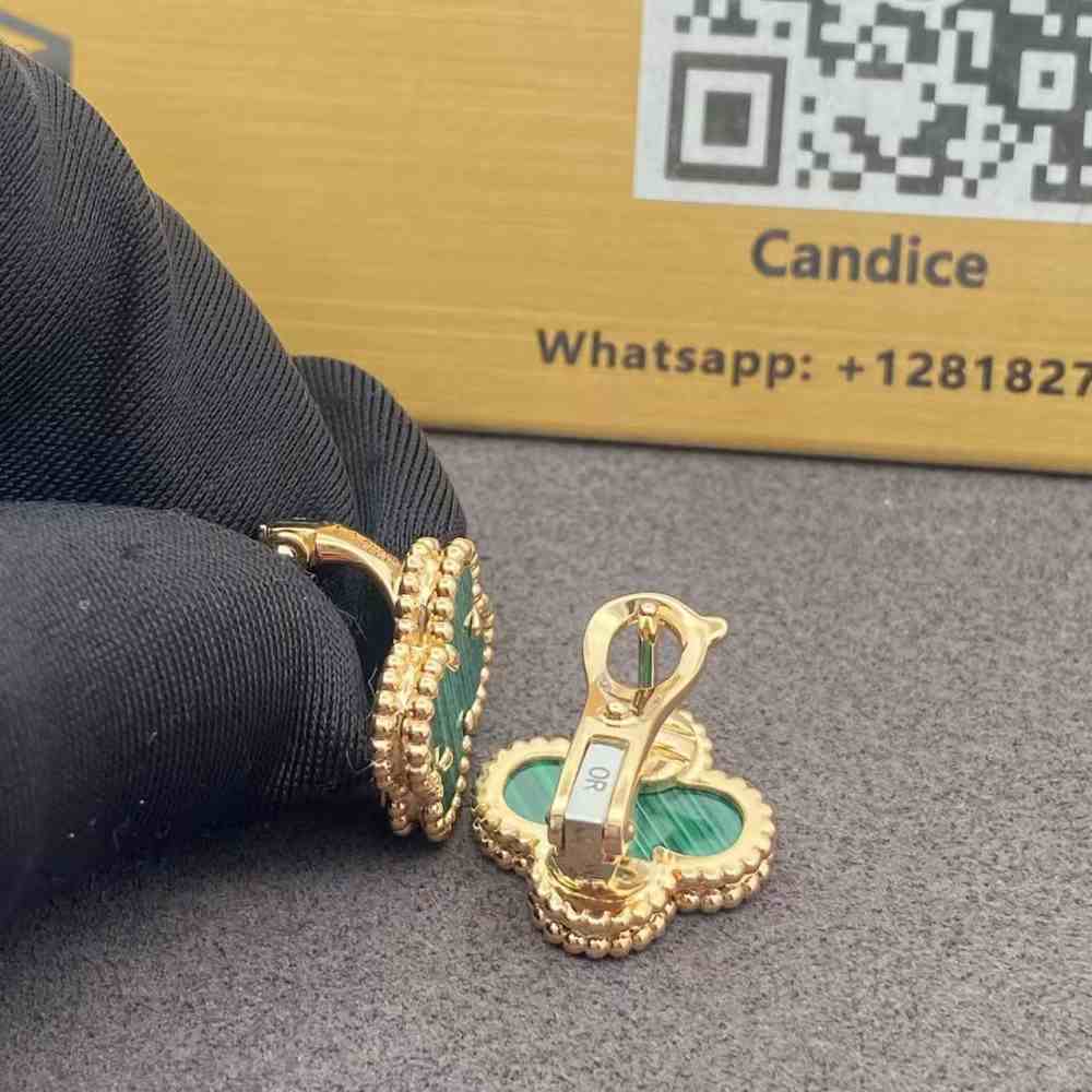 Vintage Alhambra Van Cleef and Arpels Malachite Earrings (4) Vintage Alhambra Van Cleef and Arpels Malachite Earrings